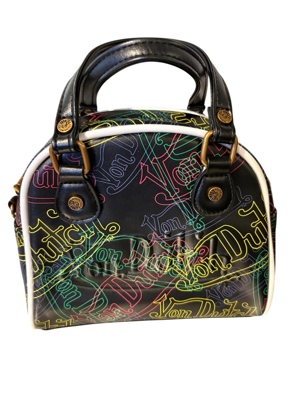 Von Dutch Black Satchel with Neon Logo Print